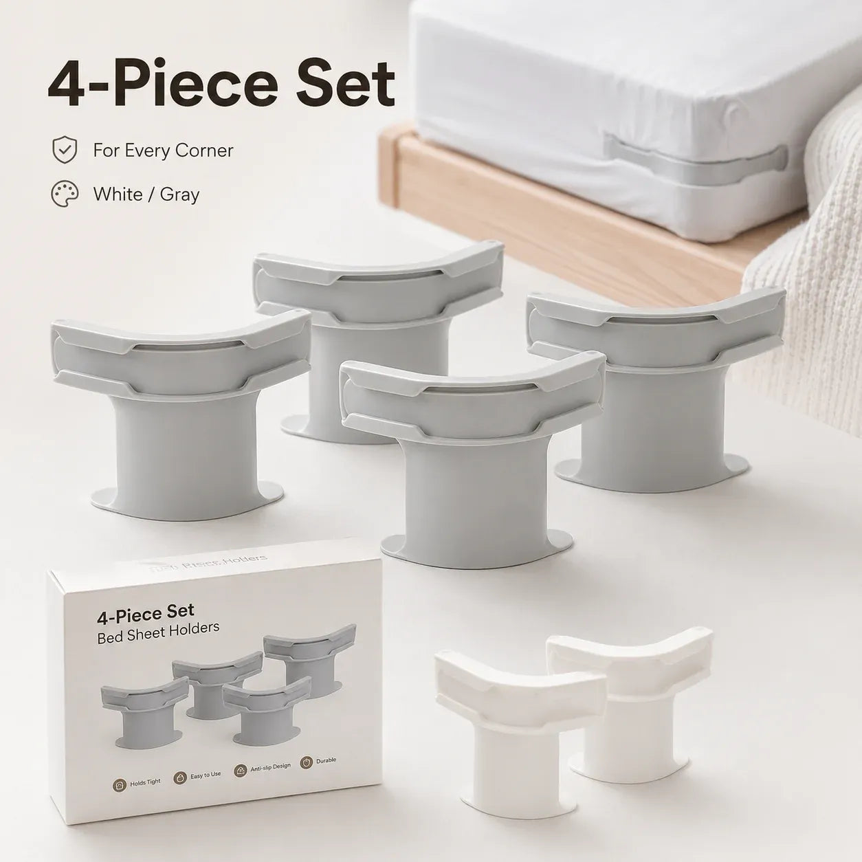 😴Secure Fit Sheet Holders – Wrinkle-Free. Slip-Free Bed