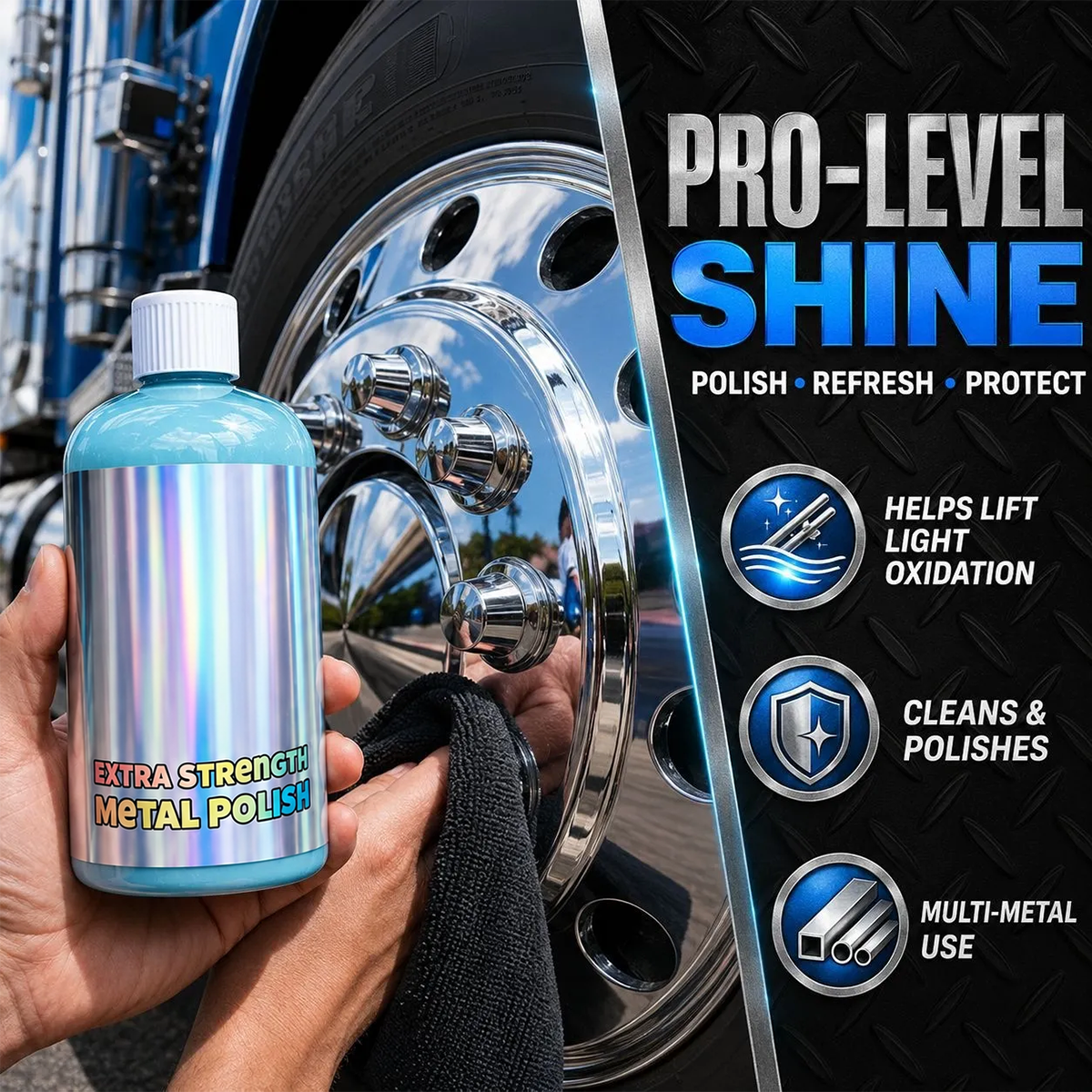🚗All-in-one Metal Polish Kit – 16oz High-Performance Cleaner with Microfiber & Denim Rags