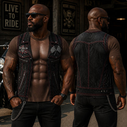 😎 Illusion Six-Pack Abs Biker Vest T-Shirt | Funny Gag & Streetwear Tee