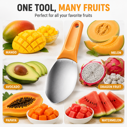 🥭 3-in-1 Fruit Cutter & Scoop Tool – Easy Mango Slicer, Fruit Separator & Serving Spoon for Quick Fruit Preparation