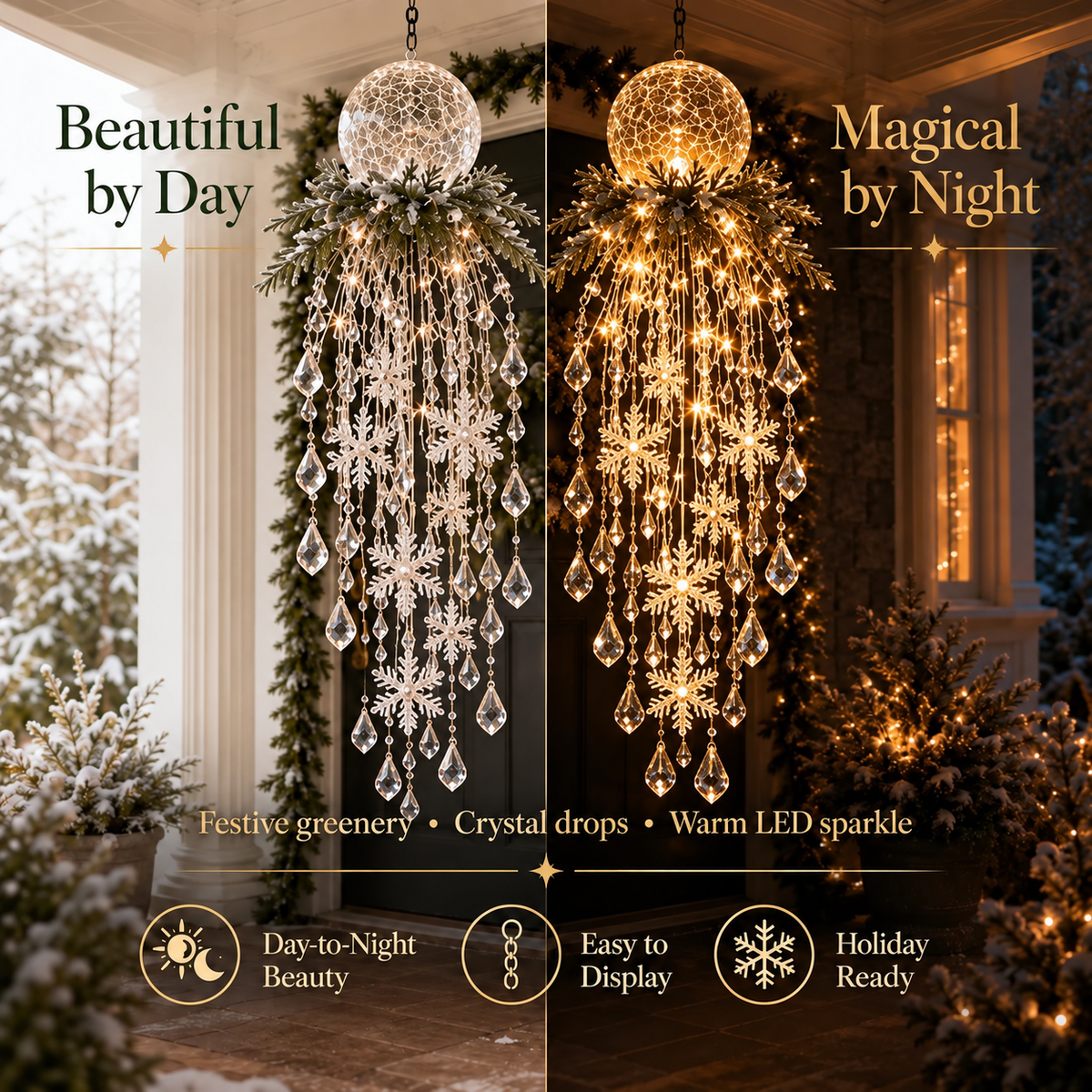 Hanging Snowflake and Crystal LED Porch Decoration ✨❄️