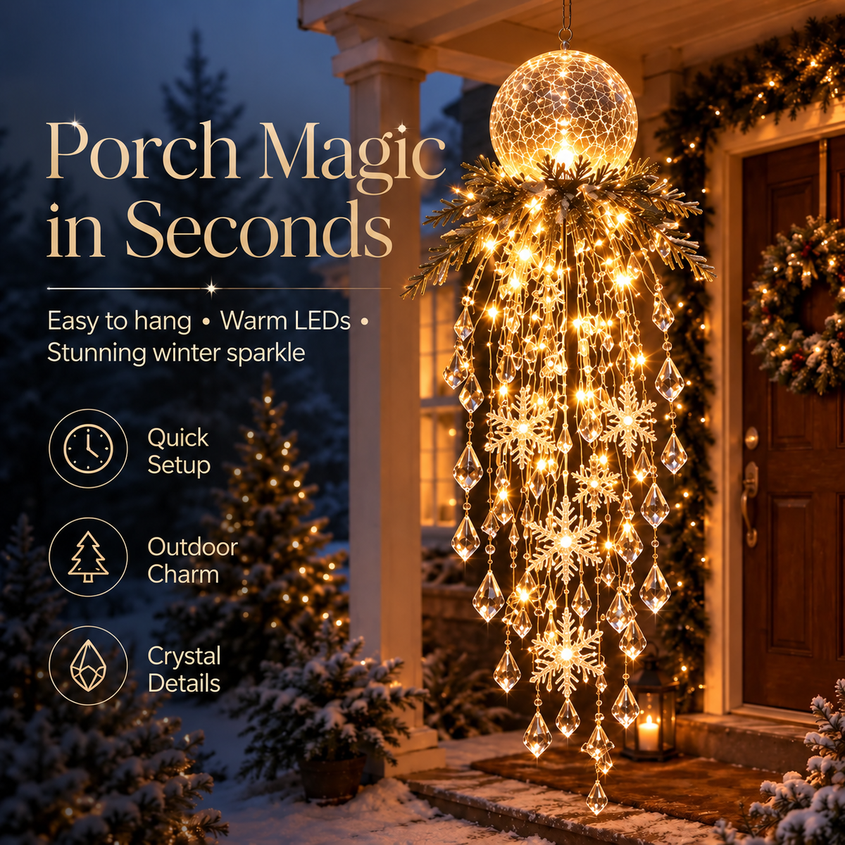Hanging Snowflake and Crystal LED Porch Decoration ✨❄️