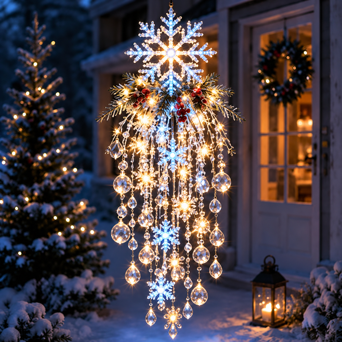 Hanging Snowflake and Crystal LED Porch Decoration ✨❄️