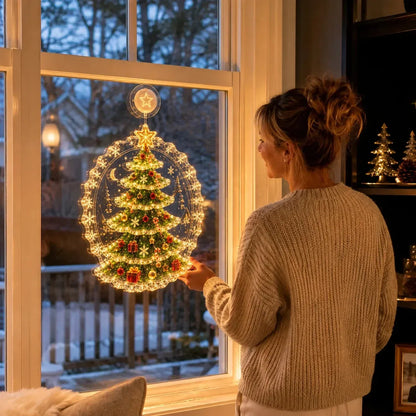 ✨🎄Lighted Christmas Window Decoration with Suction Cup | Flat Version Warm LED Window Light with Double-Layer Design & Multiple Festive Styles✨