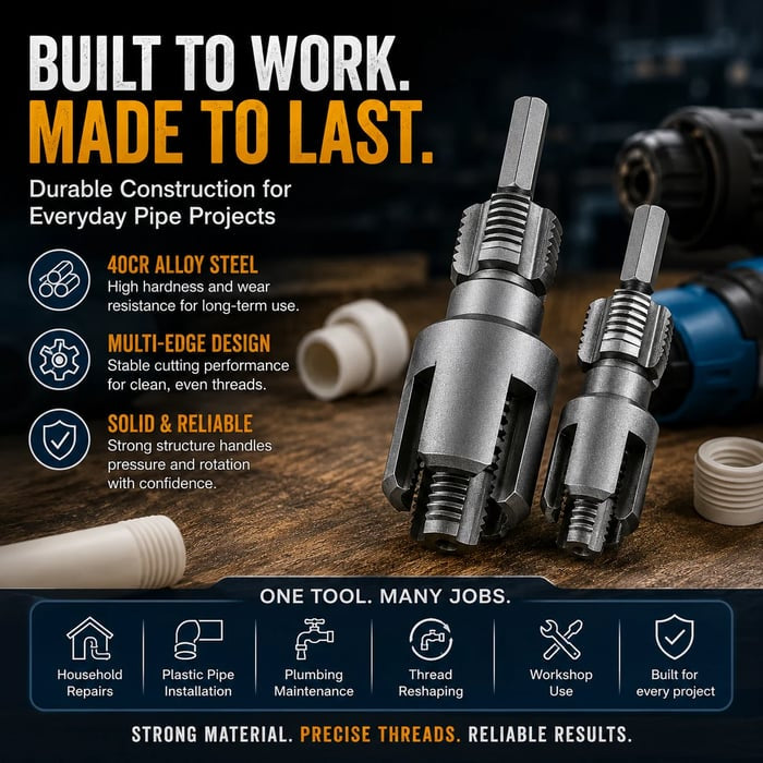 💯Drill-Powered Pipe Thread Cutting Bit — Internal & External Threading for 1/2' & 3/4' Plastic Pipes
