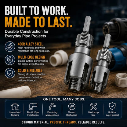 💯Drill-Powered Pipe Thread Cutting Bit — Internal & External Threading for 1/2' & 3/4' Plastic Pipes