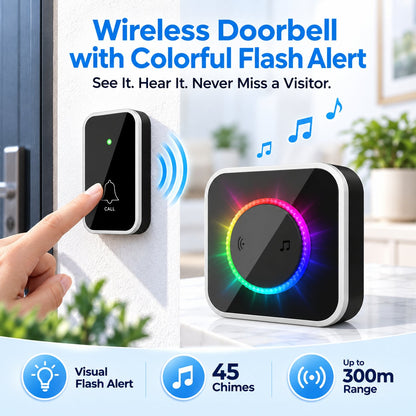 🔔 Wireless Doorbell with Colorful Flash Alert
