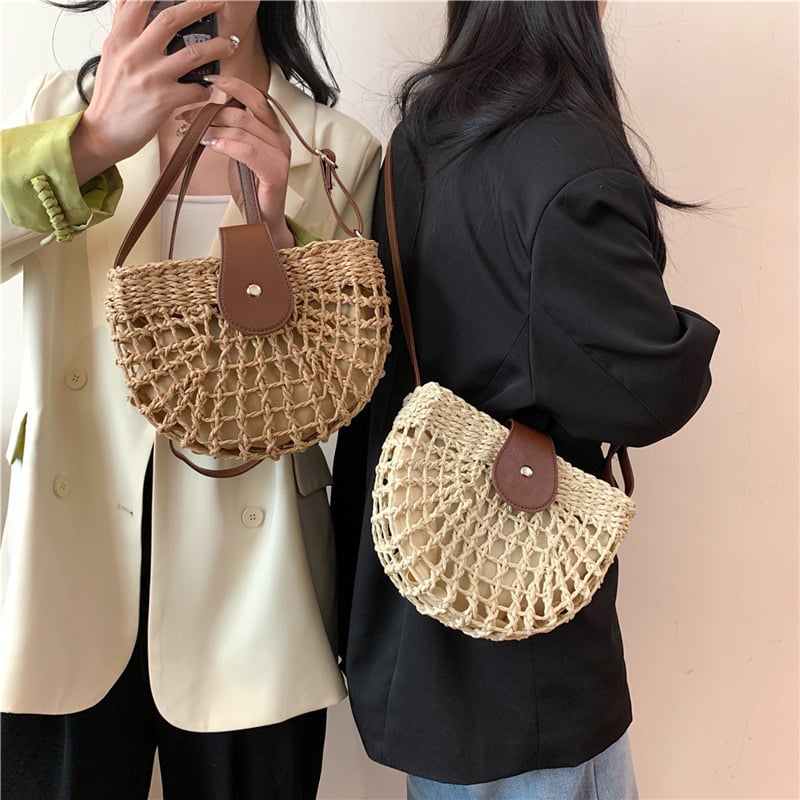 🔥49% OFF✨Women's Boho Semicircular Shape Hollow out Straw Bag