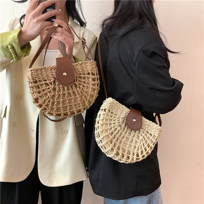 🔥49% OFF✨Women's Boho Semicircular Shape Hollow out Straw Bag