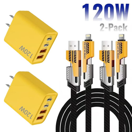 ⚡Buy 1 Get 1 Free(2 Pcs)🔥Portable Fast Charger, Type C/USB A Dual Ports Adapter,4 in 1 Fast Charging Cable & Data Sync