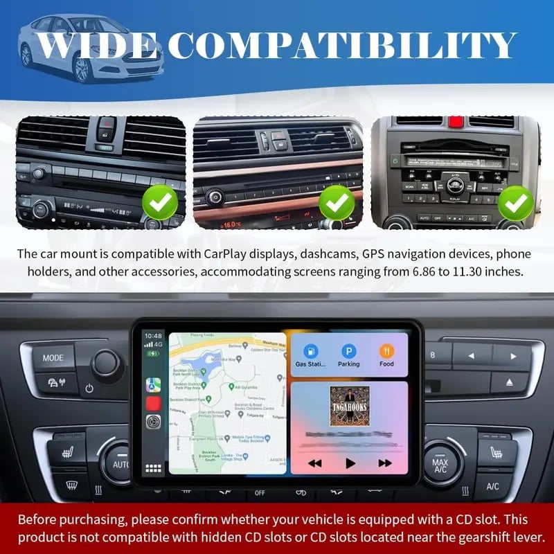 360° Rotating CD Slot Car Mount – Triangle Stable Holder for CarPlay Screens, GPS & Dashcams