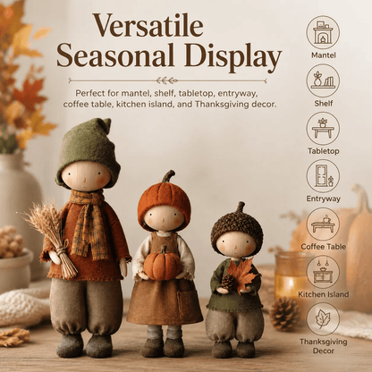 🍁Set of 3 Rustic Fall Harvest Doll Figurines