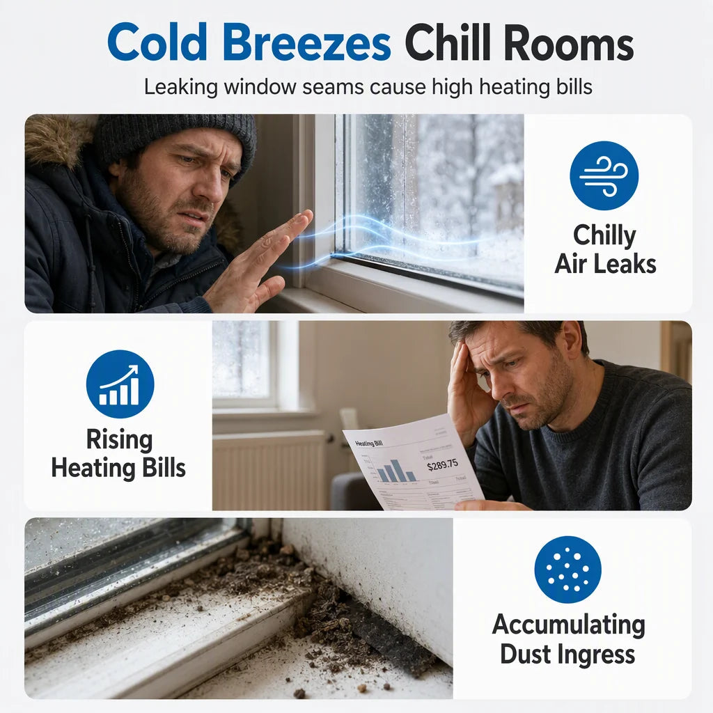 Cold drafts entering through window gaps