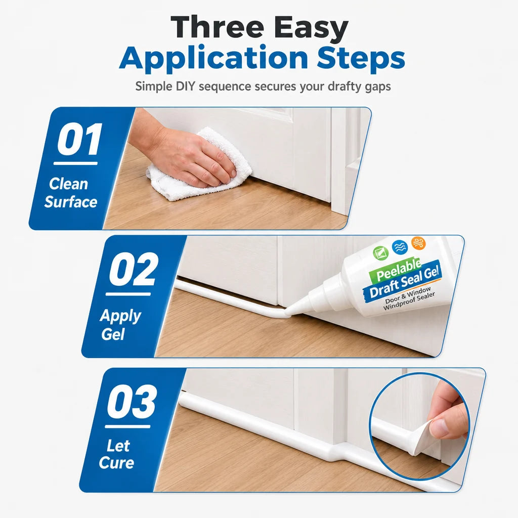 Three easy application steps for draft seal gel
