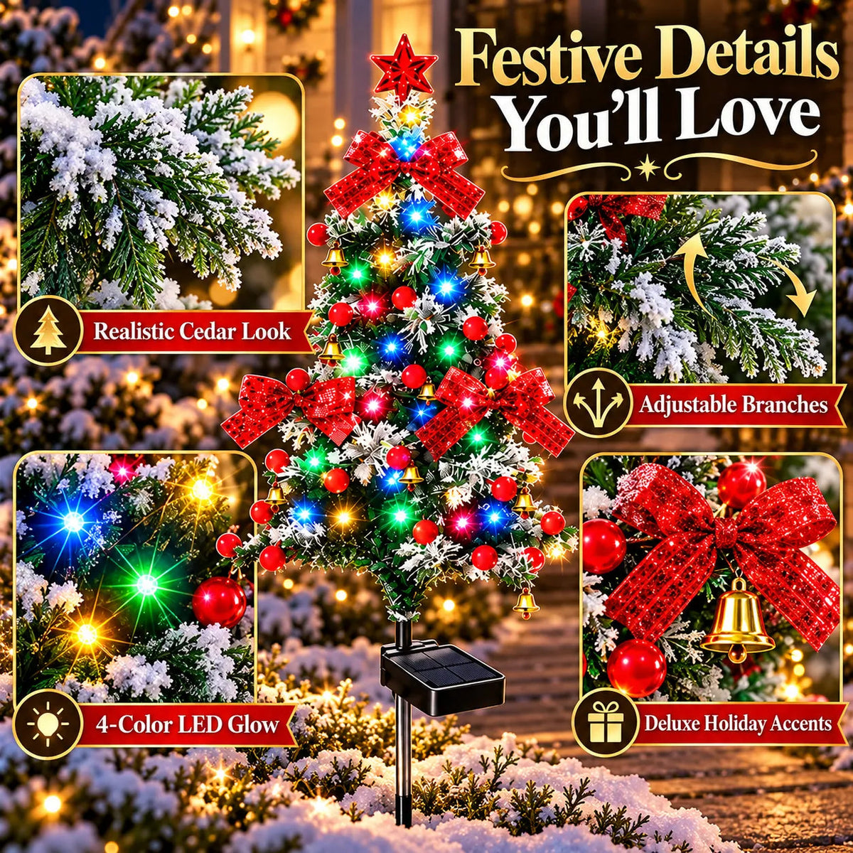 🌱 Solar Cedar Christmas Tree Lights🔥| Festive Outdoor Holiday Decor🔥