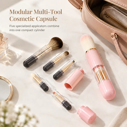 ⏳Limited-time 50% off✨Portable Retractable Makeup Brush Set – Travel Cosmetic Kit with Powder, Blush & Silicone Lip Brushes