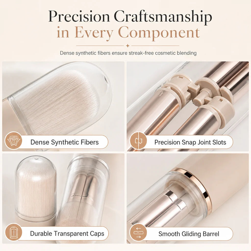 ⏳Limited-time 50% off✨Portable Retractable Makeup Brush Set – Travel Cosmetic Kit with Powder, Blush & Silicone Lip Brushes
