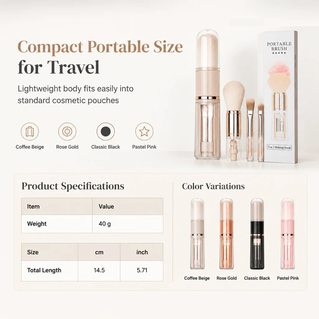 ⏳Limited-time 50% off✨Portable Retractable Makeup Brush Set – Travel Cosmetic Kit with Powder, Blush & Silicone Lip Brushes
