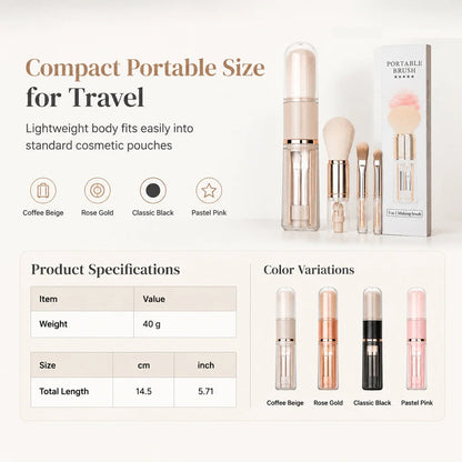 ⏳Limited-time 50% off✨Portable Retractable Makeup Brush Set – Travel Cosmetic Kit with Powder, Blush & Silicone Lip Brushes