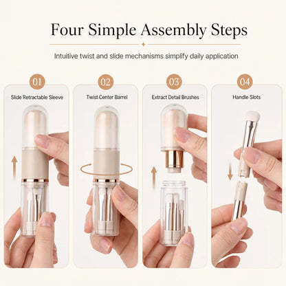 ⏳Limited-time 50% off✨Portable Retractable Makeup Brush Set – Travel Cosmetic Kit with Powder, Blush & Silicone Lip Brushes