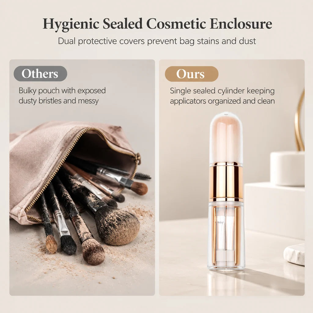 ⏳Limited-time 50% off✨Portable Retractable Makeup Brush Set – Travel Cosmetic Kit with Powder, Blush & Silicone Lip Brushes