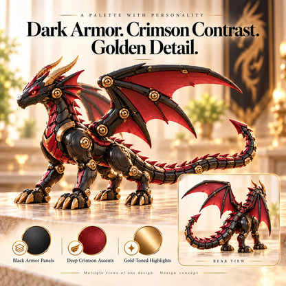 🔥LAST DAY 49% OFF -🐉 Mechanical Dragon Egg – Black & Crimson Dragon with Folding Wings & Armored Details⏳