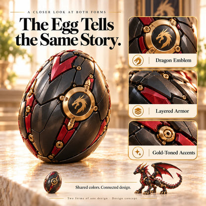 🐉 Mechanical Dragon Egg – Black & Crimson Dragon With Folding Wings & Armored Details