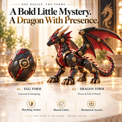 🔥LAST DAY 49% OFF -🐉 Mechanical Dragon Egg – Black & Crimson Dragon with Folding Wings & Armored Details⏳