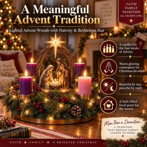 ✝️ Lighted Nativity Advent Wreath – 4-Week Christmas Candlelight Tradition 🕯️
