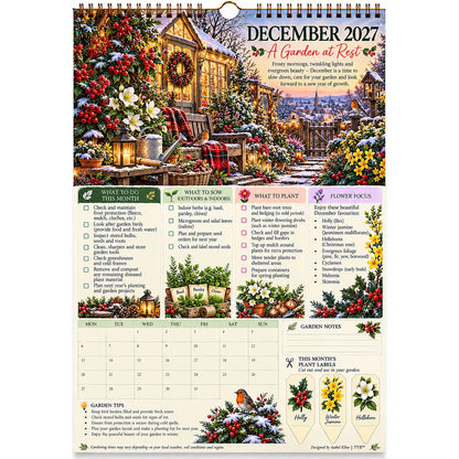 2027 Four Seasons Gardening Calendar & Monthly Planner – A4 Wall Calendar with Planting Guide, Garden Tasks & Plant Labels