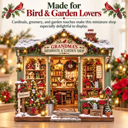 🌺🎄 Grandma's Christmas Birdhouse & Garden Shop – DIY Light-Up Miniature House Kit