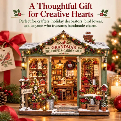 🌺🎄 Grandma's Christmas Birdhouse & Garden Shop – DIY Light-Up Miniature House Kit
