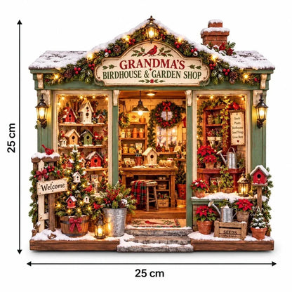 🌺🎄 Grandma's Christmas Birdhouse & Garden Shop – DIY Light-Up Miniature House Kit