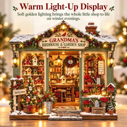 🌺🎄 Grandma's Christmas Birdhouse & Garden Shop – DIY Light-Up Miniature House Kit
