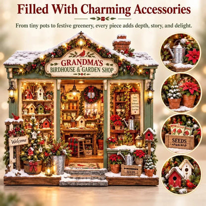 🌺🎄 Grandma's Christmas Birdhouse & Garden Shop – DIY Light-Up Miniature House Kit