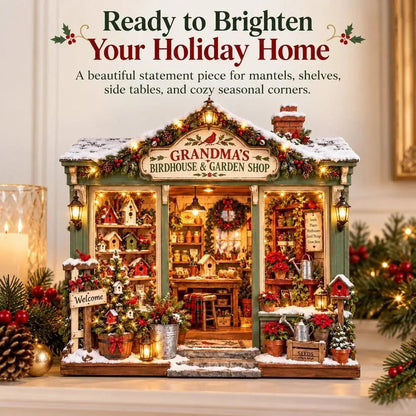 🌺🎄 Grandma's Christmas Birdhouse & Garden Shop – DIY Light-Up Miniature House Kit