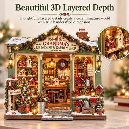 🌺🎄 Grandma's Christmas Birdhouse & Garden Shop – DIY Light-Up Miniature House Kit