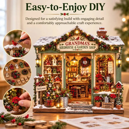 🌺🎄 Grandma's Christmas Birdhouse & Garden Shop – DIY Light-Up Miniature House Kit