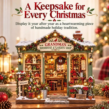 🌺🎄 Grandma's Christmas Birdhouse & Garden Shop – DIY Light-Up Miniature House Kit