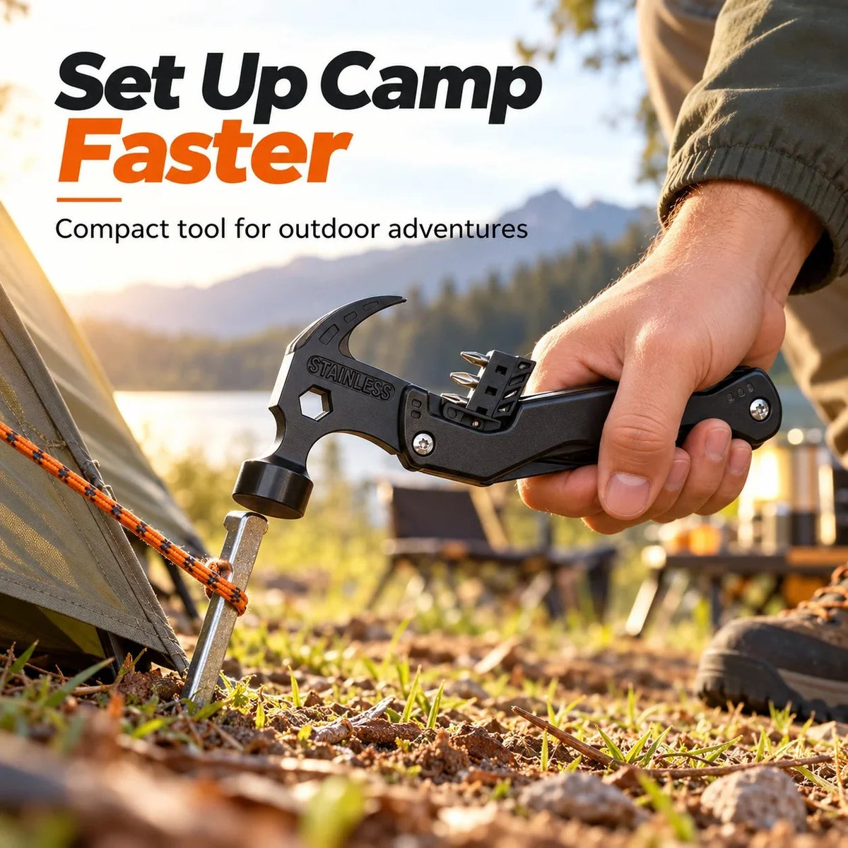 🌟✨ 19-in-1 Multifunction Camping Hammer