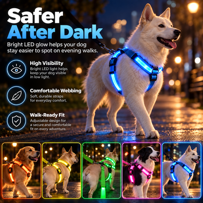 ✨Rechargeable LED Dog Harness & Collar🐕‍🦺Light-Up Night Walking Gear