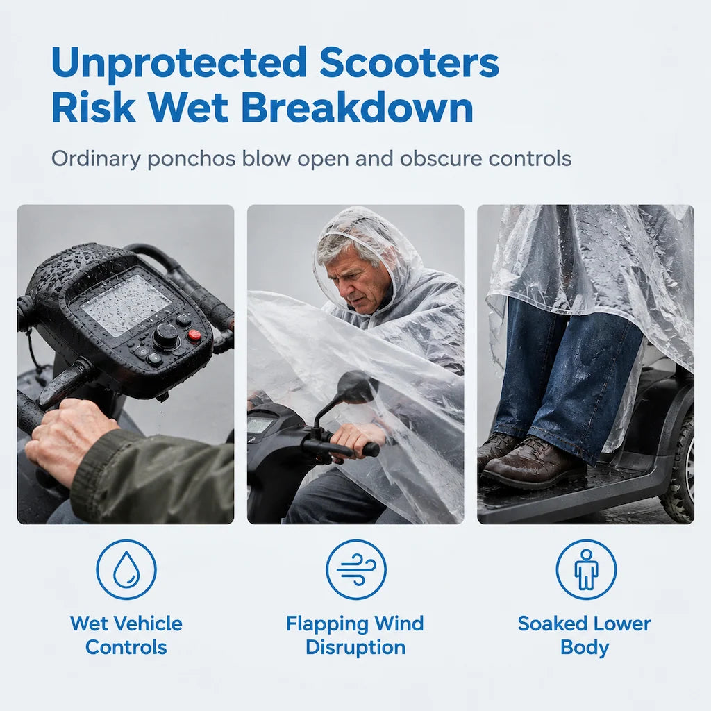 Thickened Extra Large Waterproof PVC Cover and Poncho for Senior Mobility Scooters and Four Wheel Electric Vehicles