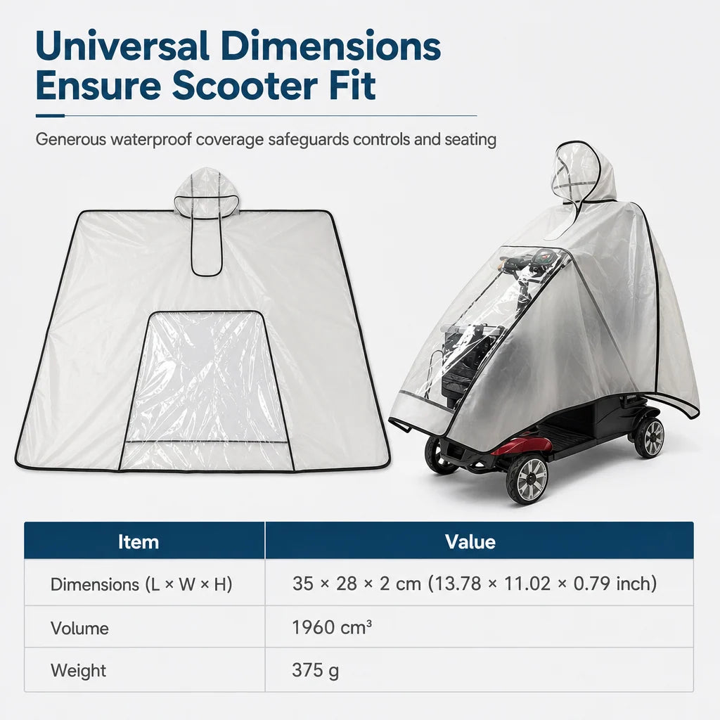 Thickened Extra Large Waterproof PVC Cover and Poncho for Senior Mobility Scooters and Four Wheel Electric Vehicles