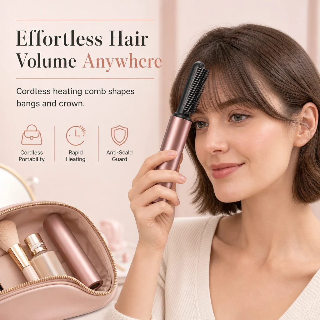 Cordless Mini Heated Hair Straightener Brush Portable Rechargeable Hair Styling Comb for Bangs and Volumizing