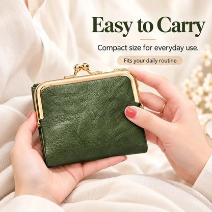 👛 Vintage Kiss-Lock Folding Wallet: Premium Leather, Compact & Chic