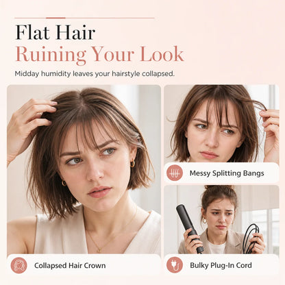 Cordless Mini Heated Hair Straightener Brush Portable Rechargeable Hair Styling Comb for Bangs and Volumizing