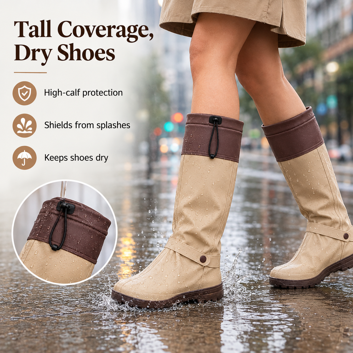🔥🎁High‑Tube Foldable Waterproof Shoe Covers   Non‑Slip Dual‑Lock Rain Foot Protection for Daily Outdoor Commuting & Wet‑Weather Travel