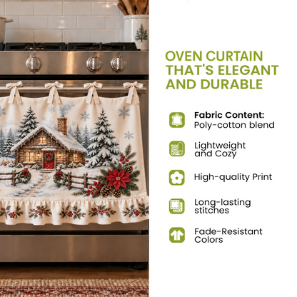 🎅🍪 Santa’s Christmas Bakery Oven Curtain – Cozy Plaid Holiday Kitchen Decor