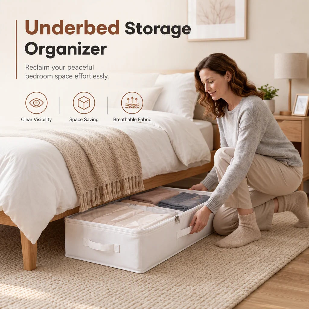 Foldable Underbed Storage Bag with Zipper Lid