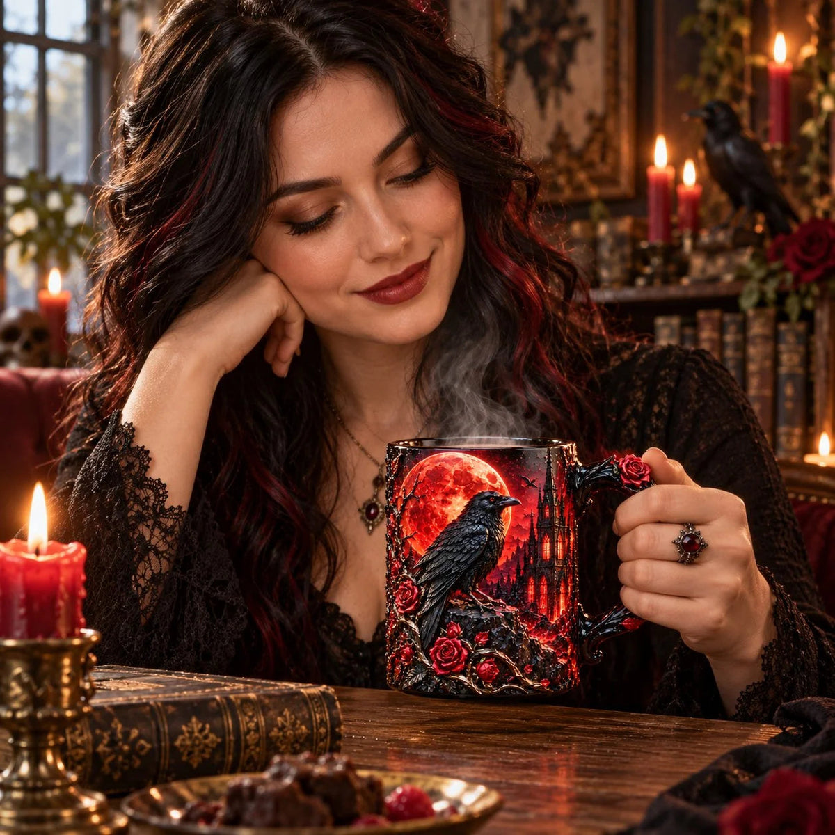 🐦‍⬛🌹 Raven Magic Color-Changing Mug | Gothic Raven & Blood Moon Coffee Cup